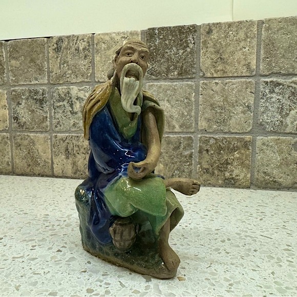 Vintage Chinese Shiwan Mudman Wise Man & Mystical Pot Hand Painted Sculpture - Picture 2 of 7